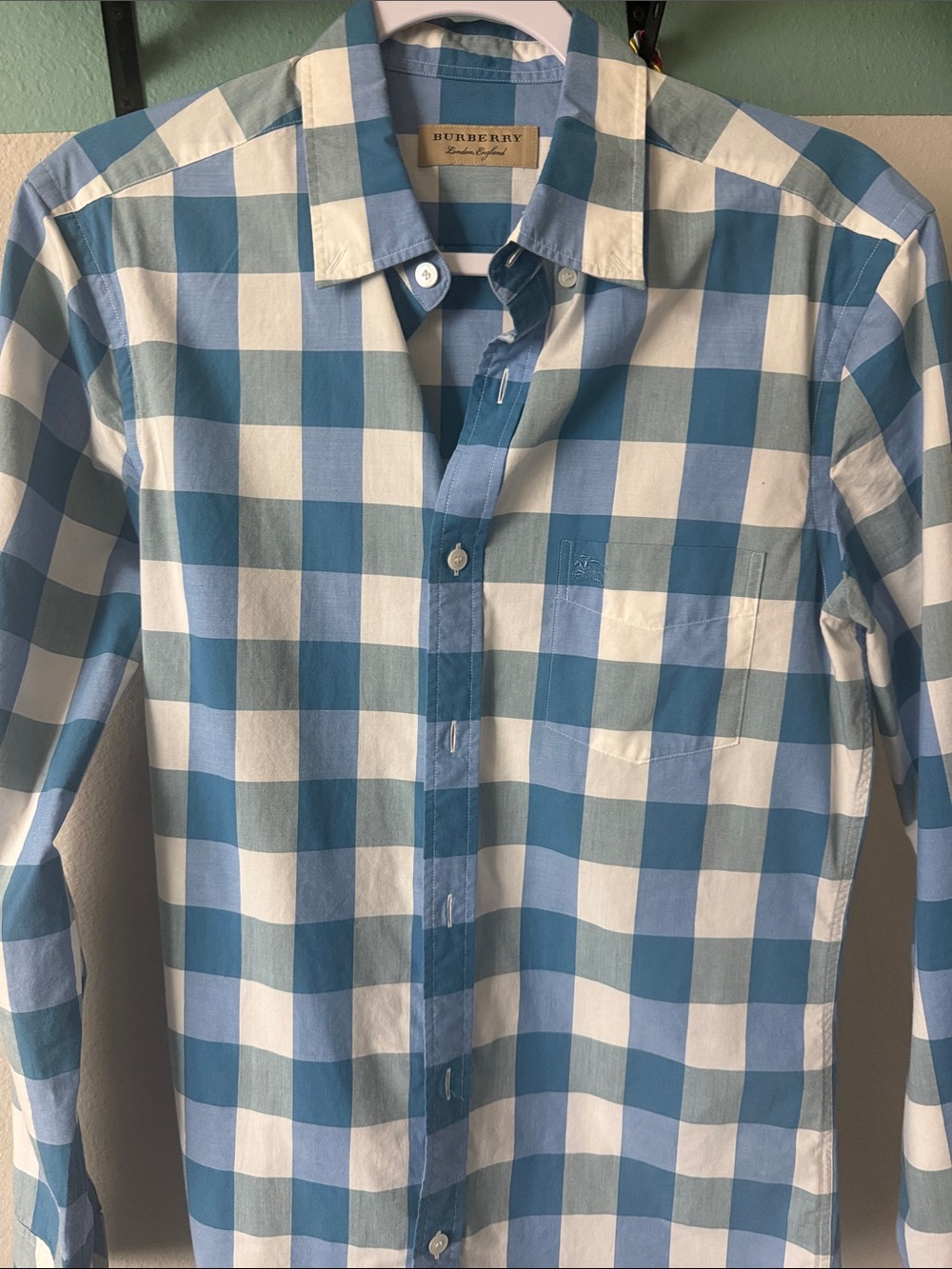 Burberry Blue & White Gingham Button-Down Shirt